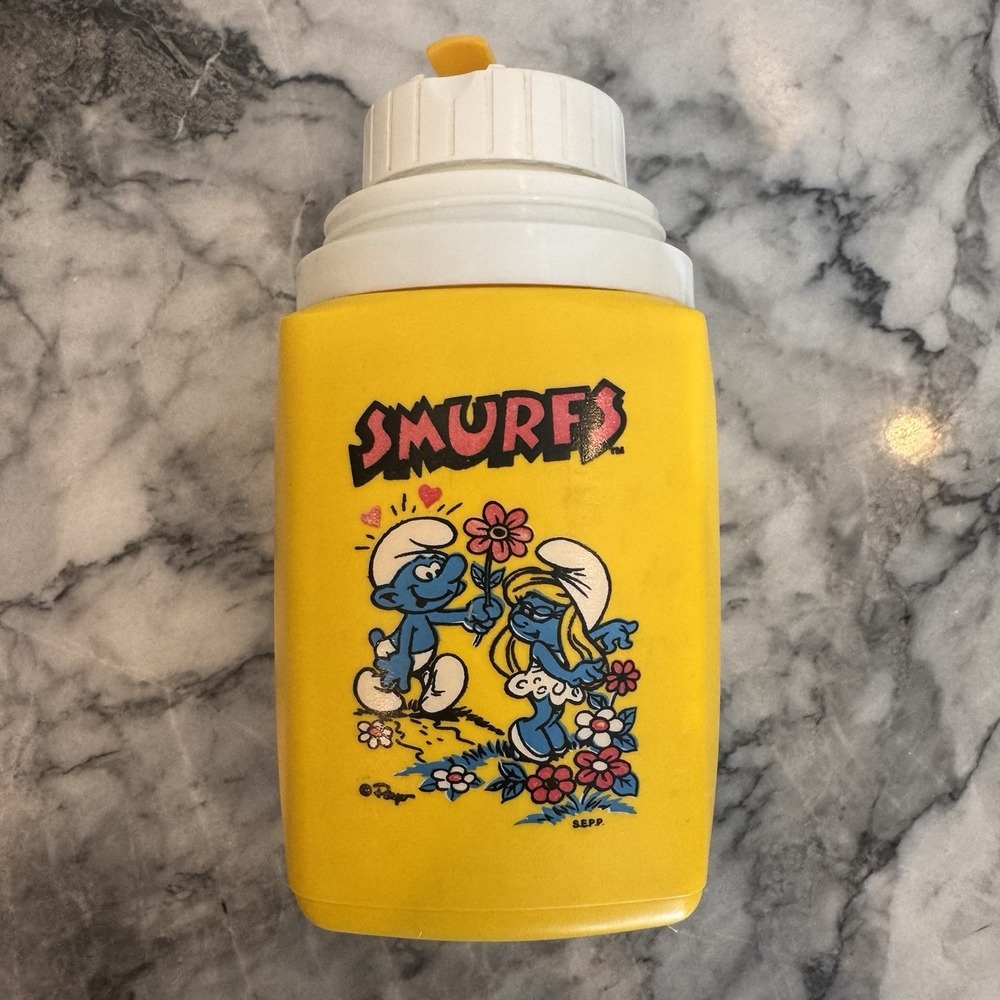 Vintage Smurfs Thermos with cover missing Serving Cup KING SEELEY